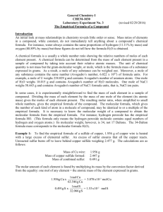 1030 Experiment No. 3, The Empirical Formula of a Compound