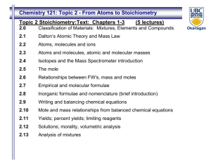 Chemistry 121: Topic 2 - From Atoms to Stoichiometry Topic 2