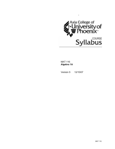 MAT 116 Algebra 1A Version 5 12/15/07