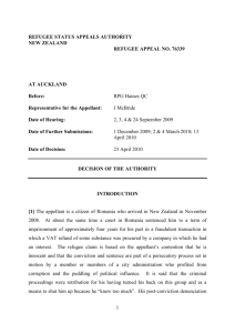 1 REFUGEE STATUS APPEALS AUTHORITY NEW