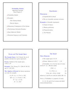 Probability Models Important Concepts Read Chapter 2 • Probability