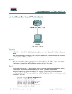 Lab 11.3.1 Router Security and AAA Authentication