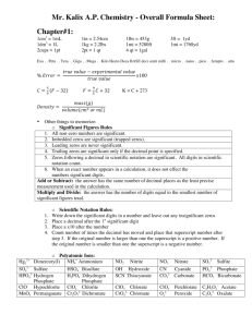 Mr. Kalix A.P. Chemistry - Overall Formula Sheet: Chapter#1: