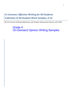 Fourth Grade On-Demand Opinion Writing Samples