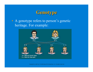 • A genotype refers to person's genetic heritage. For example: