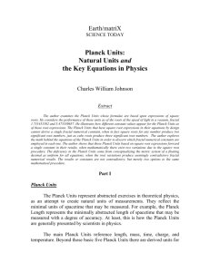 Planck Units: Natural Units and the Key Equations in