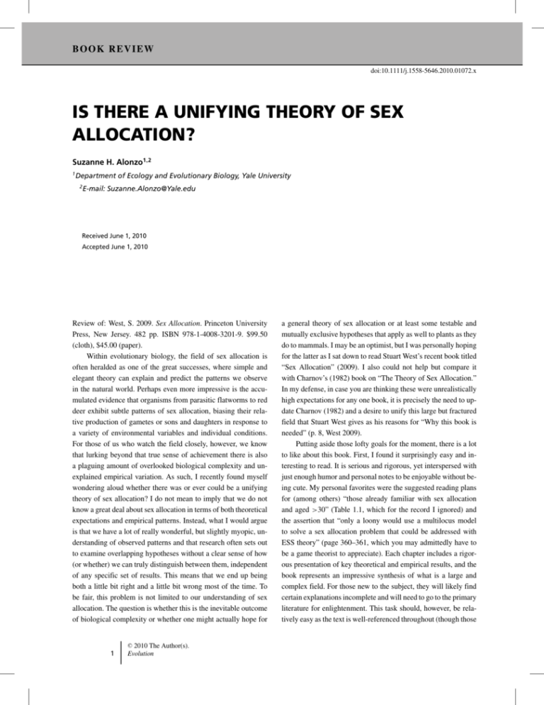 Is There A Unifying Theory Of Sex Allocation 