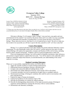 Evergreen Valley College Summer 2014 BIOL 021—Human Biology