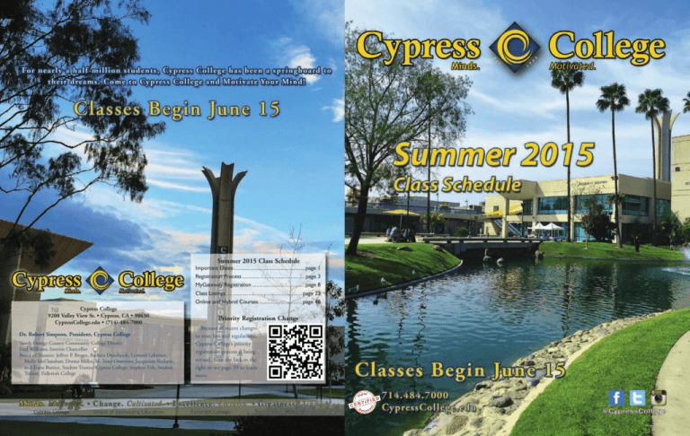 Cypress College 2015 Summer Class Schedule