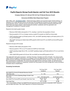 PayPal Reports Strong Fourth Quarter and Full Year 2015 Results