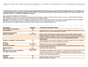 Medical FSA and HSA Expense Eligibility List (IRS Code Section
