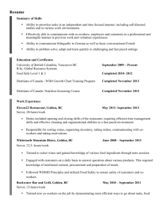 resume for dietetics