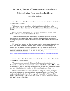 Section 1, Clause 1 of the Fourteenth Amendment: Citizenship in a