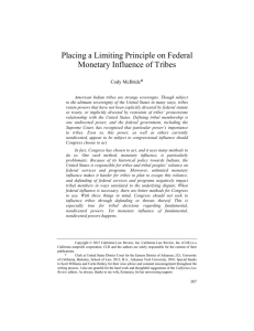 Placing a Limiting Principle on Federal Monetary Influence of Tribes