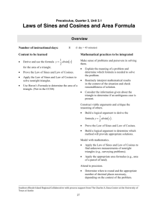 Laws of Sines and Cosines and Area Formula