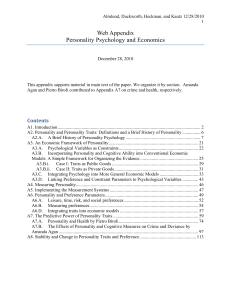 Web Appendix Personality Psychology and Economics