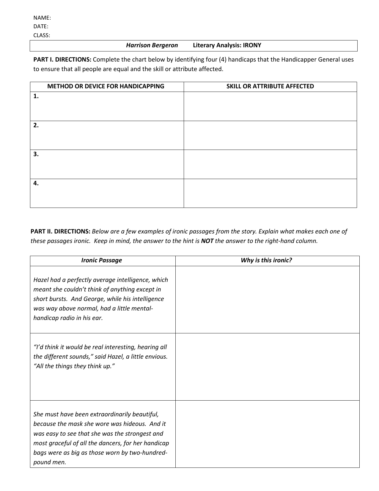 Literary Analysis Chart