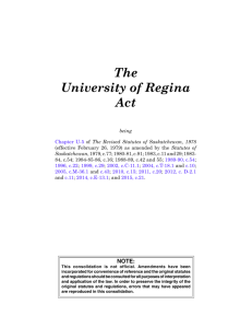 The University of Regina Act - Queen's Printer