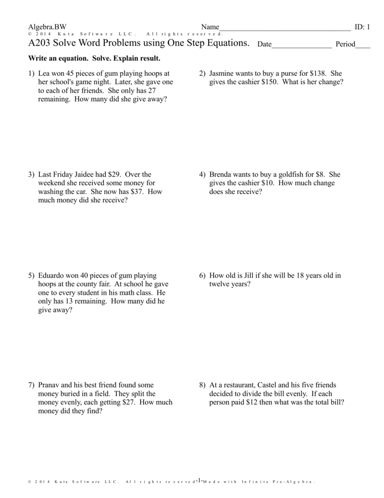 A21 Solve Word Problems using One Step Equations. Regarding Solving Equations Word Problems Worksheet