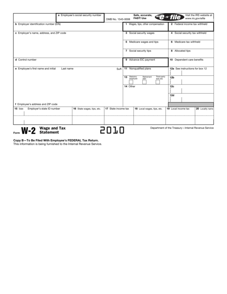 Form W 2 Wage And Tax Statement