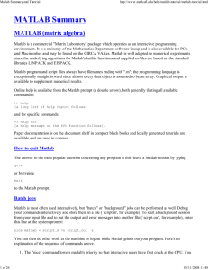 Matlab Summary and Tutorial