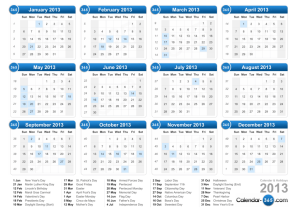 Calendar 2013 & Holidays 2013