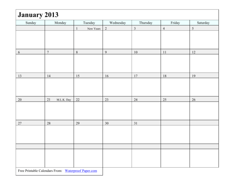 Printable 2013 Calendar