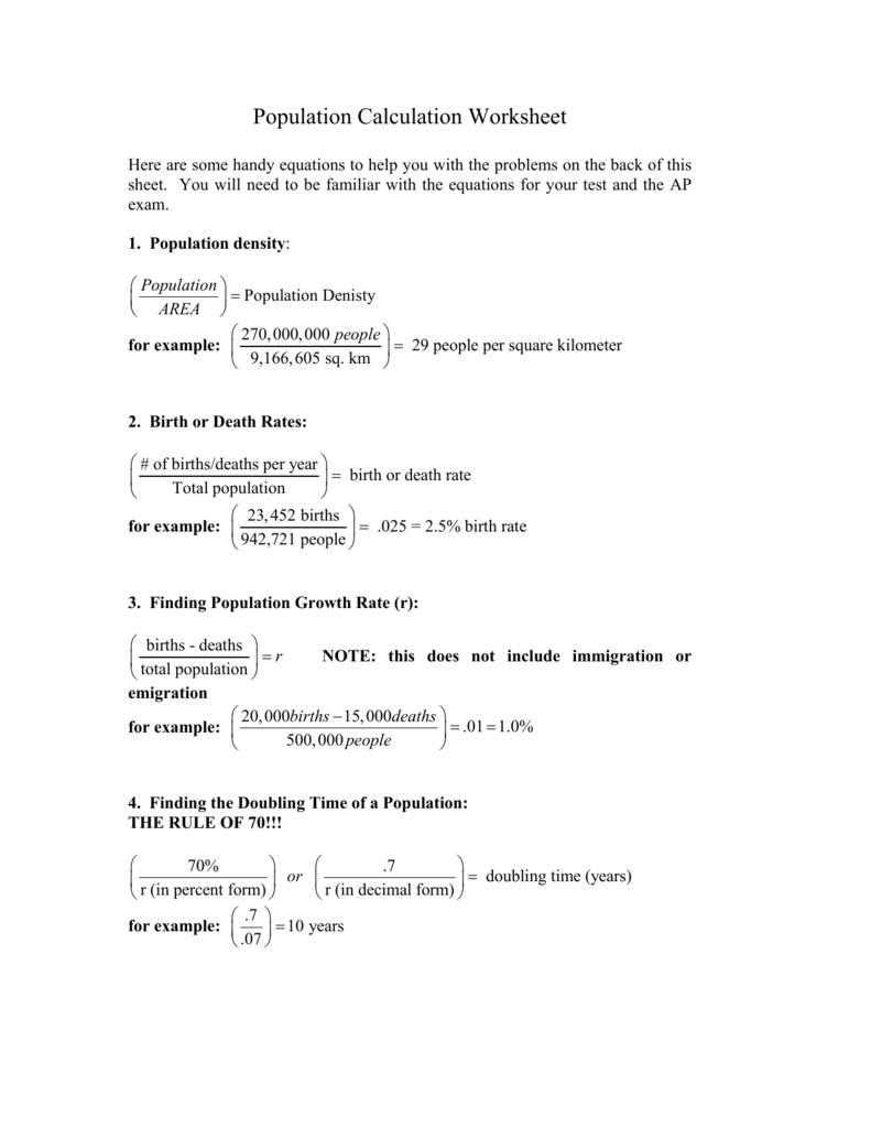Population Calculation Worksheet