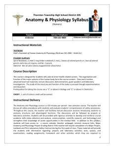 Anatomy & Physiology Syllabus - Thornton Township High Schools