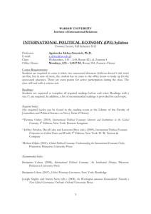INTERNATIONAL POLITICAL ECONOMY (IPE) Syllabus