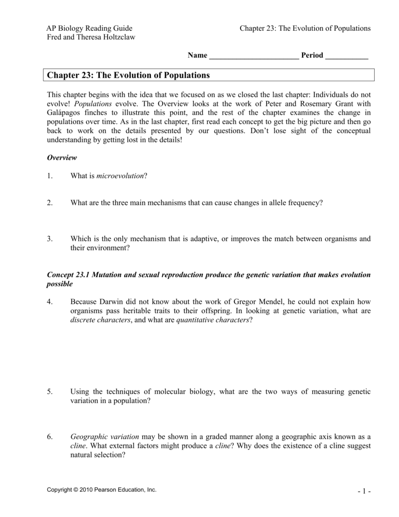 Chapter 23 The Evolution Of Populations