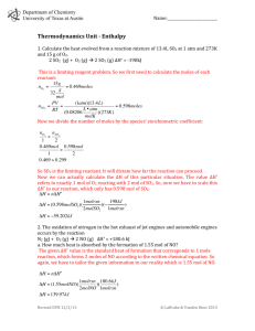 Thermodynamics Unit -‐ Enthalpy