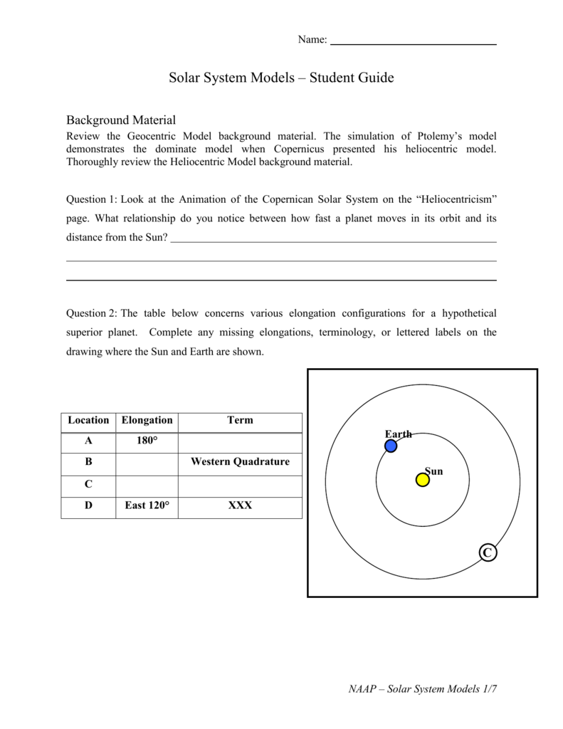 Solar System Models Student Guide