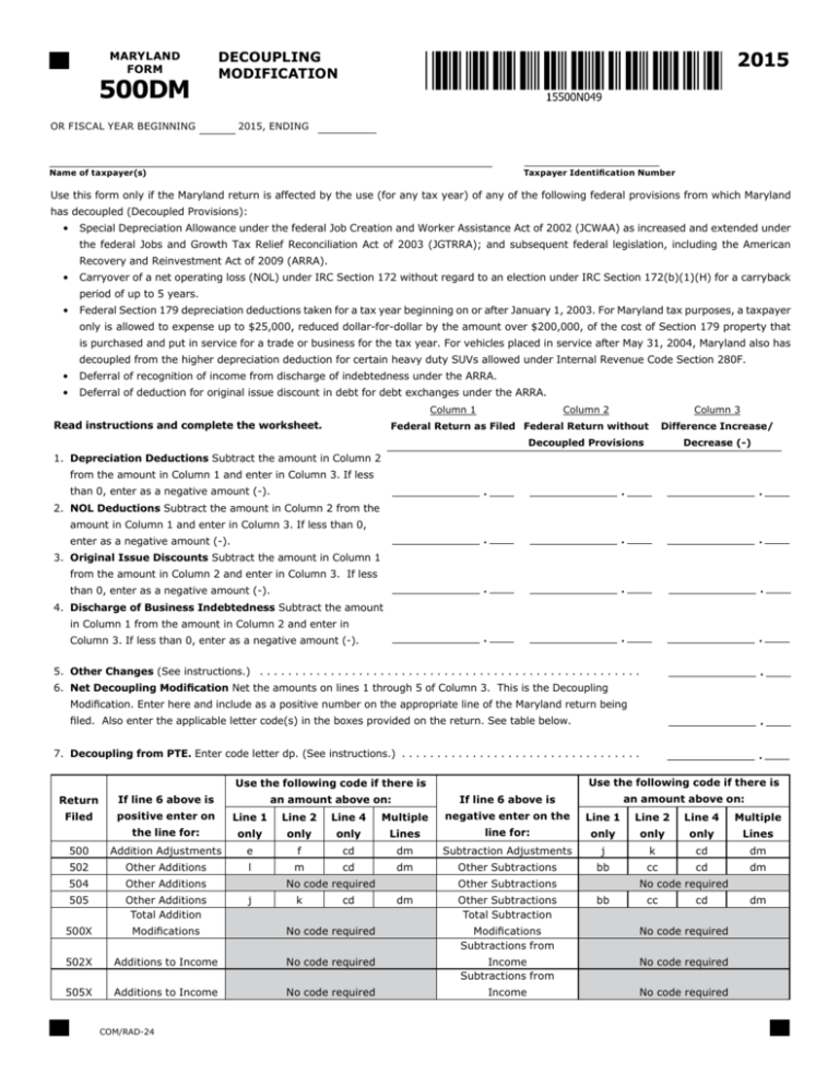 500DM Maryland Tax Forms and Instructions