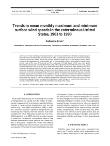 Trends in mean monthly maximum and minimum surface wind