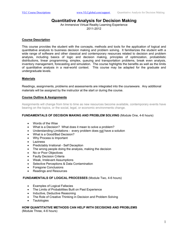 quantitative analysis for management decision assignment 1