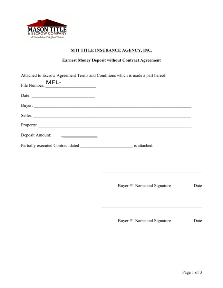 Earnest Money Deposit Agreement