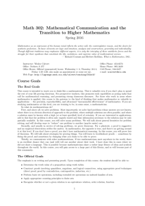 Math 302: Mathematical Communication and the Transition to