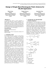 Design of Single Band Rectangular Patch Antenna for WLAN