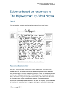 Evidence based on responses to 'The Highwayman' by