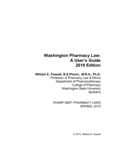 Washington Pharmacy Law: A User's Guide 2010