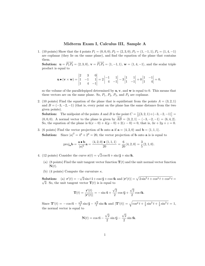 Midterm Exam I Calculus Iii Sample A 1