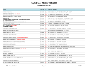 Registry of Motor Vehicles Lienholder Hit List