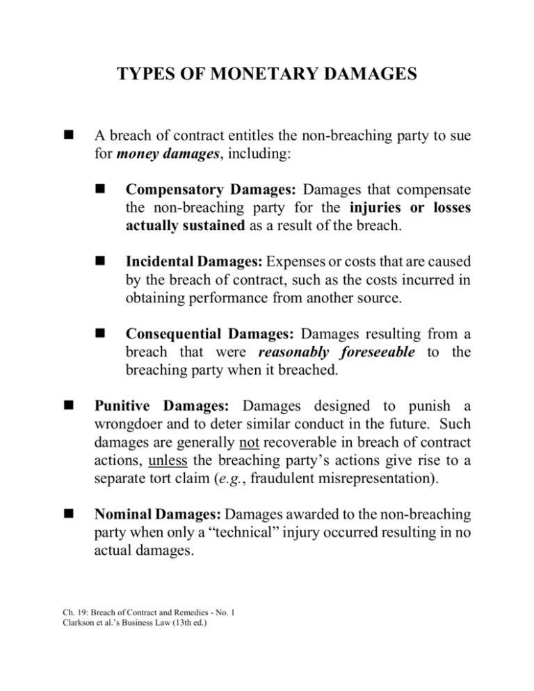 TYPES OF MONETARY DAMAGES