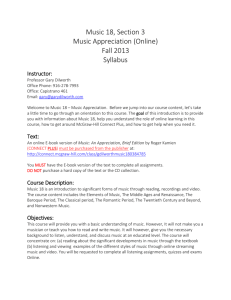 Music 18, Section 3 Music Appreciation (Online) Fall 2013 Syllabus