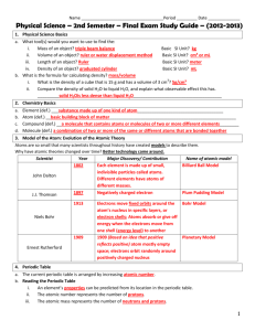Physical Science – 2nd Semester – Final Exam Study Guide – (2012