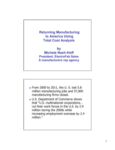 Returning Manufacturing to America Using Total Cost Analysis by