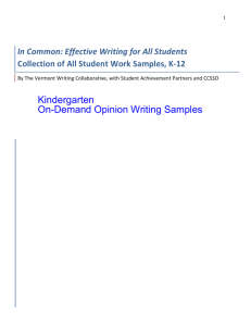Kindergarten On-Demand Opinion Writing Samples