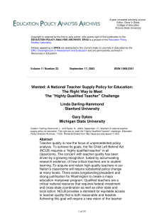 A National Teacher Supply Policy for Education