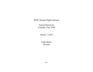 IPFW Human Rights Institute Annual Report for Calendar Year 2009
